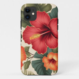Retro tropische hibiscusbloemen Case-Mate iPhone case