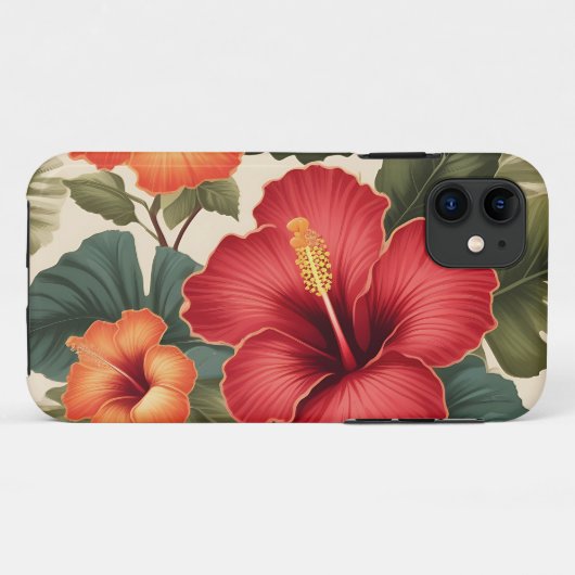 Retro tropische hibiscusbloemen Case-Mate iPhone case (Achterkant (horizontaal))