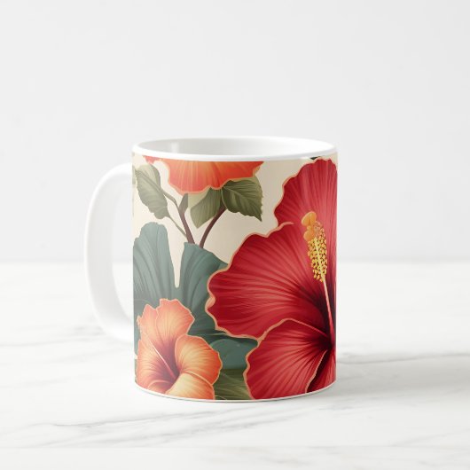 Retro tropische hibiscusbloemen koffiemok (Voorkant links)