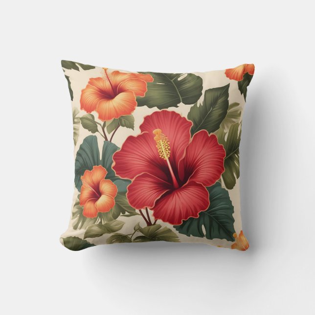 Retro tropische hibiscusbloemen kussen (Voorkant)