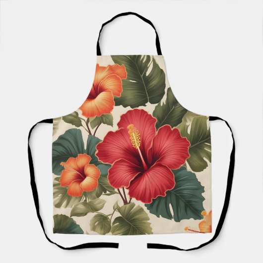 Retro tropische hibiscusbloemen schort (Voorkant)