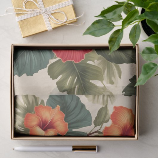 Retro tropische hibiscusbloemen tissuepapier (Geschenk)