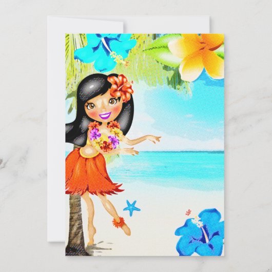Retro Tropische Hula Meisje Luau Strandfeest Verja Kaart (Achterkant)