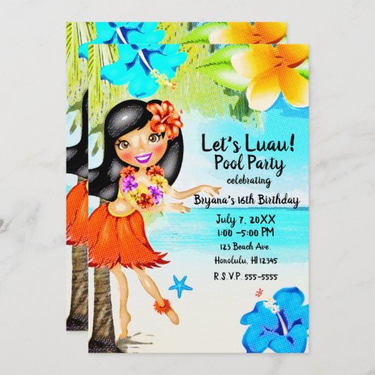 Retro Tropische Hula Meisje Luau Strandfeest Verja Kaart (Voorkant / Achterkant)