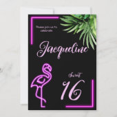 Retro tropische neon flamingo 16e verjaardag kaart (Voorkant)
