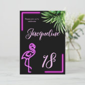 Retro tropische neonroze flamingo 18e verjaardag kaart (Staand voorkant)