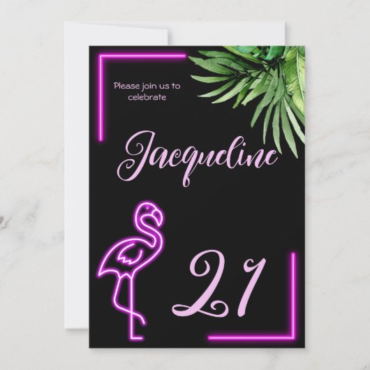 Retro tropische neonroze flamingo 21e verjaardag kaart (Voorkant)
