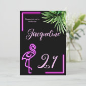 Retro tropische neonroze flamingo 21e verjaardag kaart (Staand voorkant)