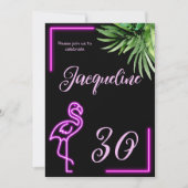 Retro tropische neonroze flamingo 30e verjaardag kaart (Voorkant)