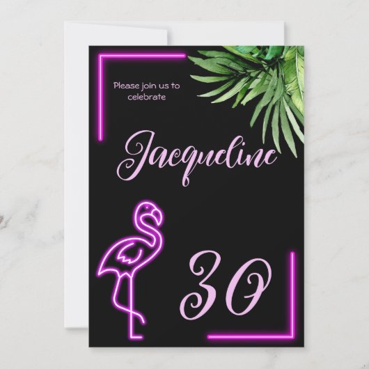 Retro tropische neonroze flamingo 30e verjaardag kaart (Voorkant)