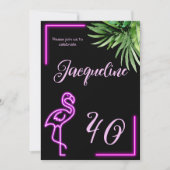 Retro tropische neonroze flamingo 40e verjaardag kaart (Voorkant)