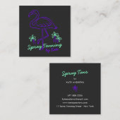 Retro tropische paarse flamingo palmbomen lineart vierkante visitekaartje (Voorkant / Achterkant)