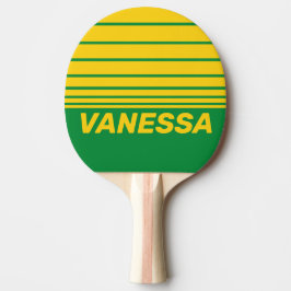 Retro Tropische Palm Drie Horizon Strepen met Naam Tafeltennisbatje