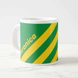 Retro Tropische Palm Drie Strepen met Naam Grote Koffiekop