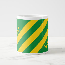 Retro Tropische Palm Drie Strepen met Naam Grote Koffiekop