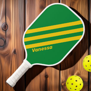 Retro Tropische Palm Drie Strepen met Naam Pickleball Paddle
