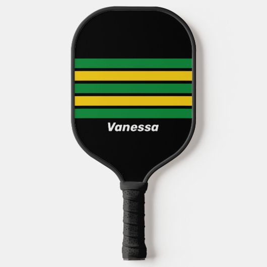 Retro Tropische Palm Over Striping Met Naam Pickleball Paddle (Voorkant)