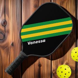 Retro Tropische Palm Strepen met Naam Pickleball Paddle