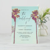 Retro Tropische Palmbomen Kust Strand Huwelijk Kaart (Staand voorkant)