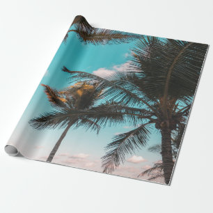 RETRO TROPISCHE PALMBOOM AAN HET STRAND CADEAUPAPIER