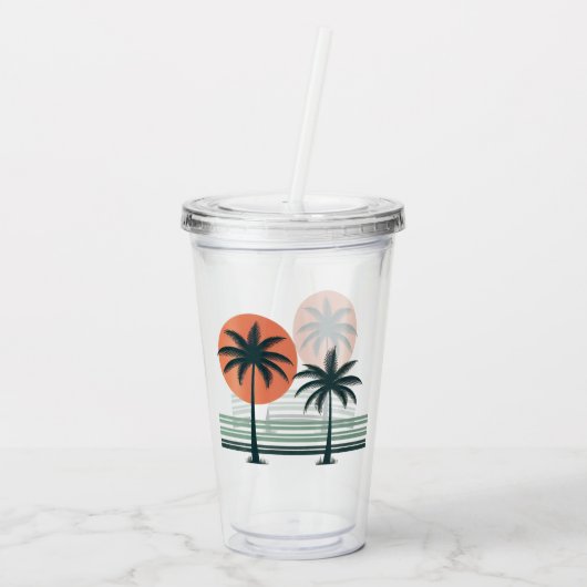 Retro/ tropische palmboom acryl drinkbeker (Achterkant)