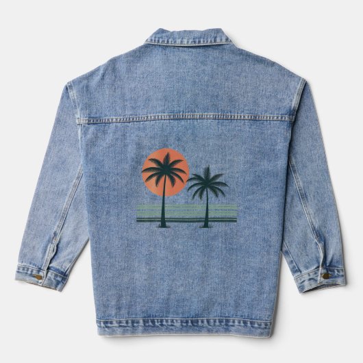 Retro/ tropische palmboom denim jacket (Achterkant)