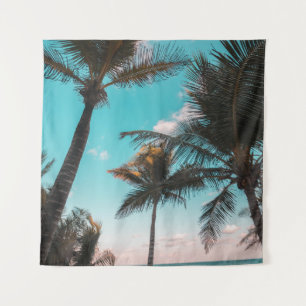 RETRO TROPISCHE PALMBOOM DOOR DE BEACH WANDKLEED