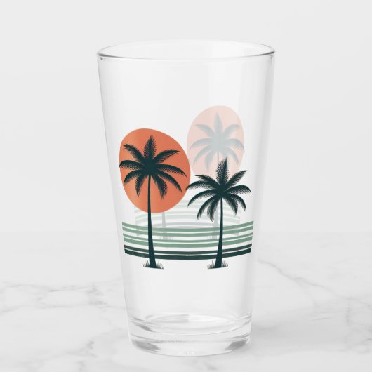Retro/ tropische palmboom glas (Voorkant)