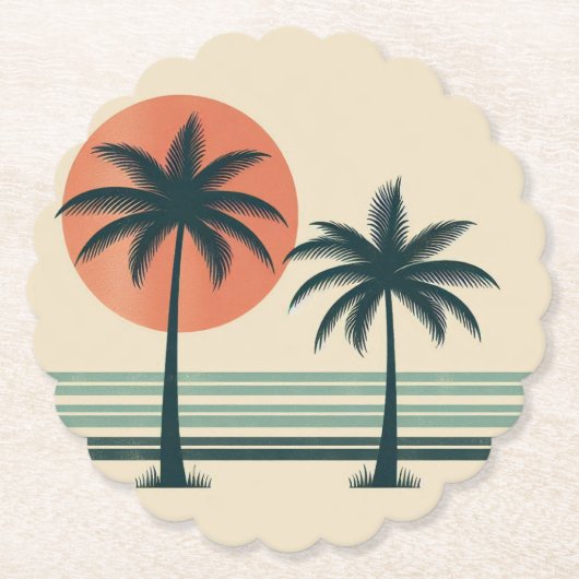 Retro/ tropische palmboom kartonnen onderzetters (Voorkant)