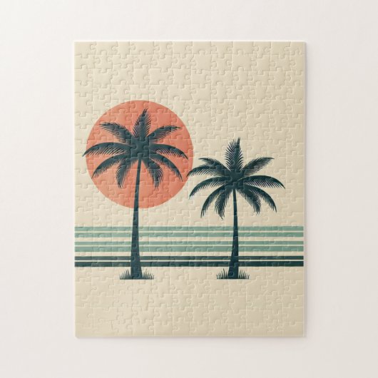 Retro/ tropische palmboom legpuzzel (Verticaal)