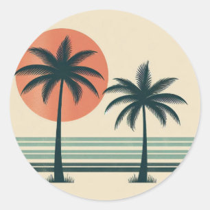 Retro/ tropische palmboom ronde sticker