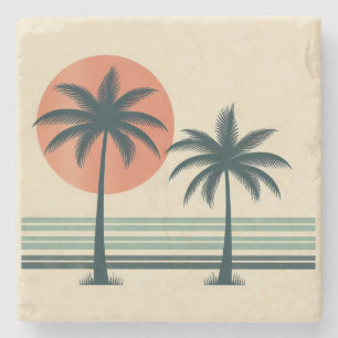 Retro/ tropische palmboom stenen onderzetter