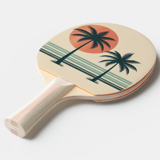 Retro/ tropische palmboom tafeltennisbatje (Voorkant Gekanteld)
