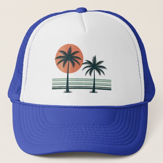 Retro/ tropische palmboom trucker pet (Voorkant)