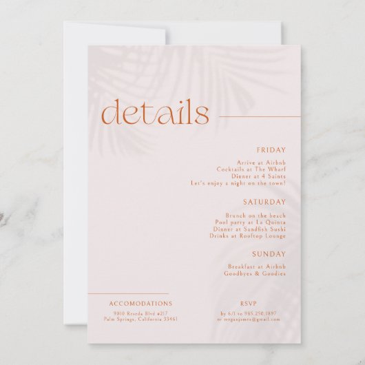 Retro Tropische palmen | Bachelorette Weekend Kaart (Achterkant)