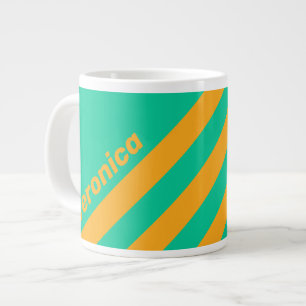 Retro Tropische Punch Strepen met Naam Grote Koffiekop