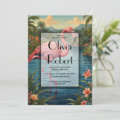 Retro tropische roze flamingo kaart (Staand voorkant)