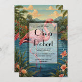 Retro tropische roze flamingo kaart (Voorkant / Achterkant)