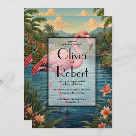 Retro tropische roze flamingo kaart (Voorkant / Achterkant)