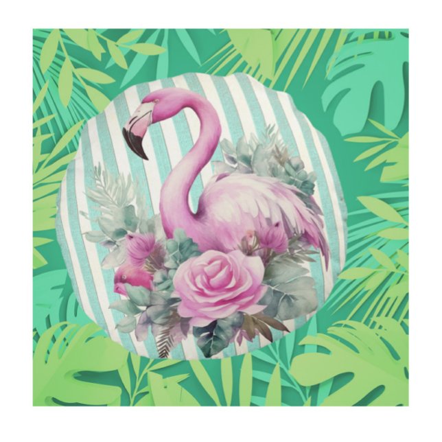  retro tropische roze flamingo rond kussen (Vintage style flamingo round pillow)