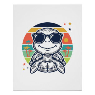 Retro Tropische Schildpad Zonnebril Strand Shirt_1 Perfect Poster