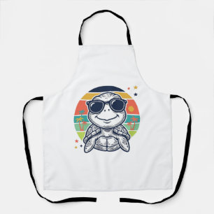 Retro Tropische Schildpad Zonnebril Strand Shirt_1 Schort