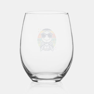 Retro Tropische Schildpad Zonnebril Strand Shirt_1 Wijnglas Zonder Voet