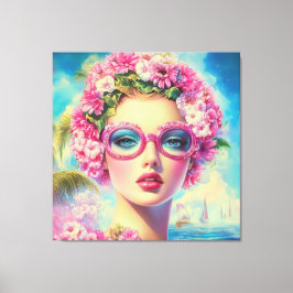 Retro tropische schoonheid canvas afdruk