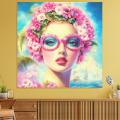 Retro tropische schoonheid canvas afdruk (Insitu (Woonkamer))