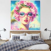 Retro tropische schoonheid canvas afdruk (Insitu (Slaapkamer))