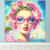 Retro tropische schoonheid canvas afdruk (Insitu (Houten vloer))