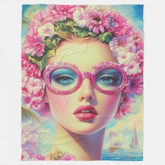 Retro tropische schoonheid fleece deken (Voorkant)