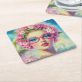 Retro tropische schoonheid kartonnen onderzetters (Schuin)