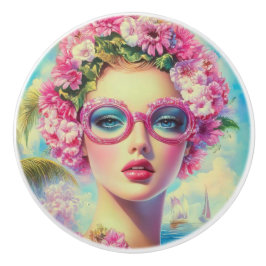 Retro tropische schoonheid keramische knop